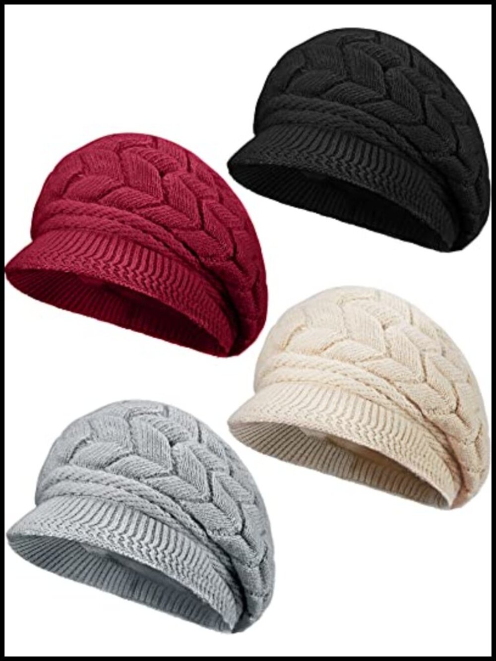 Winter Knitted Beanie Hat with Visor Warm Rabbit Hair Blend Cold Weather Cap